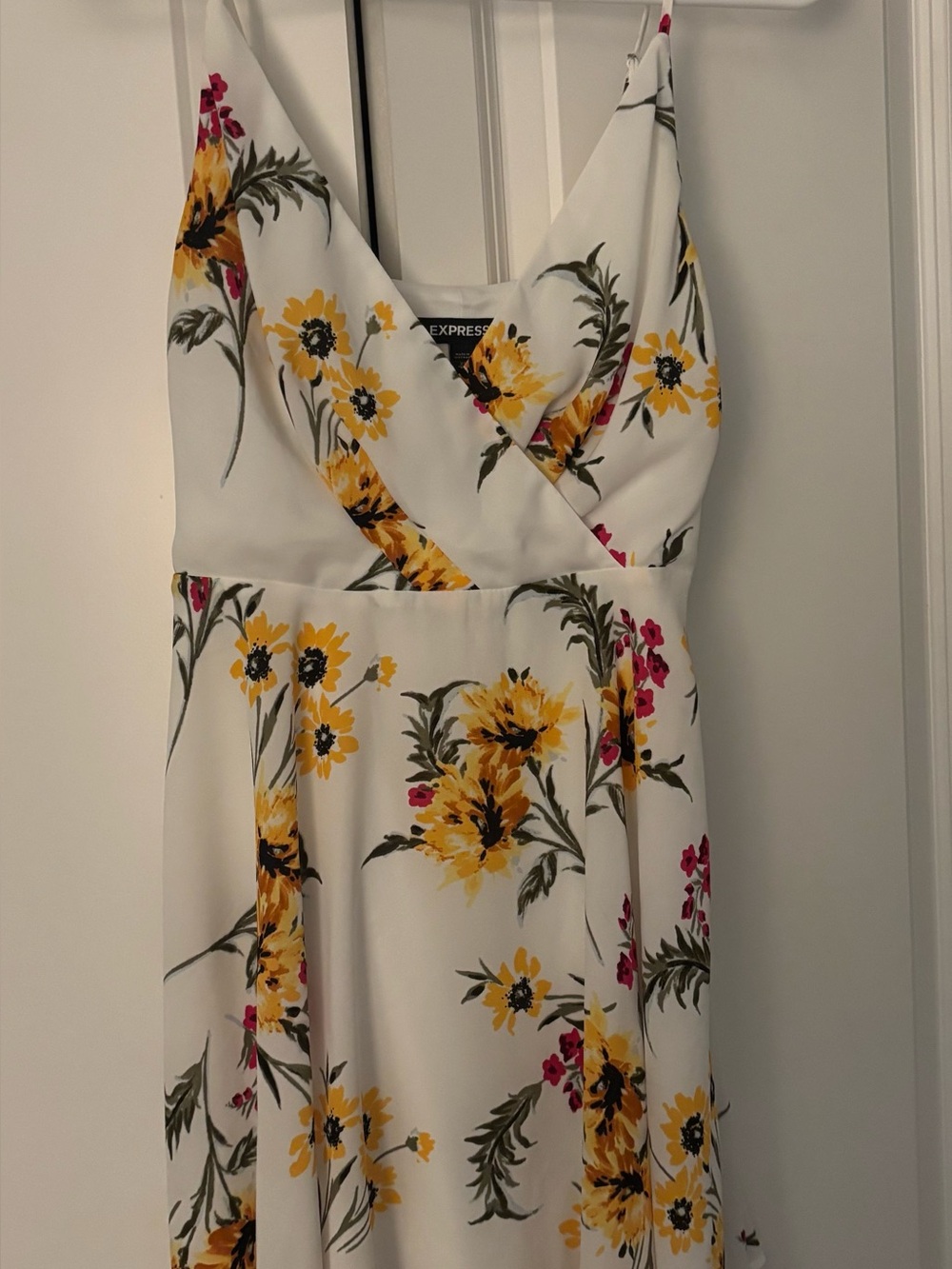 Express White Floral Maxi Dress with Yellow & Pink Blooms